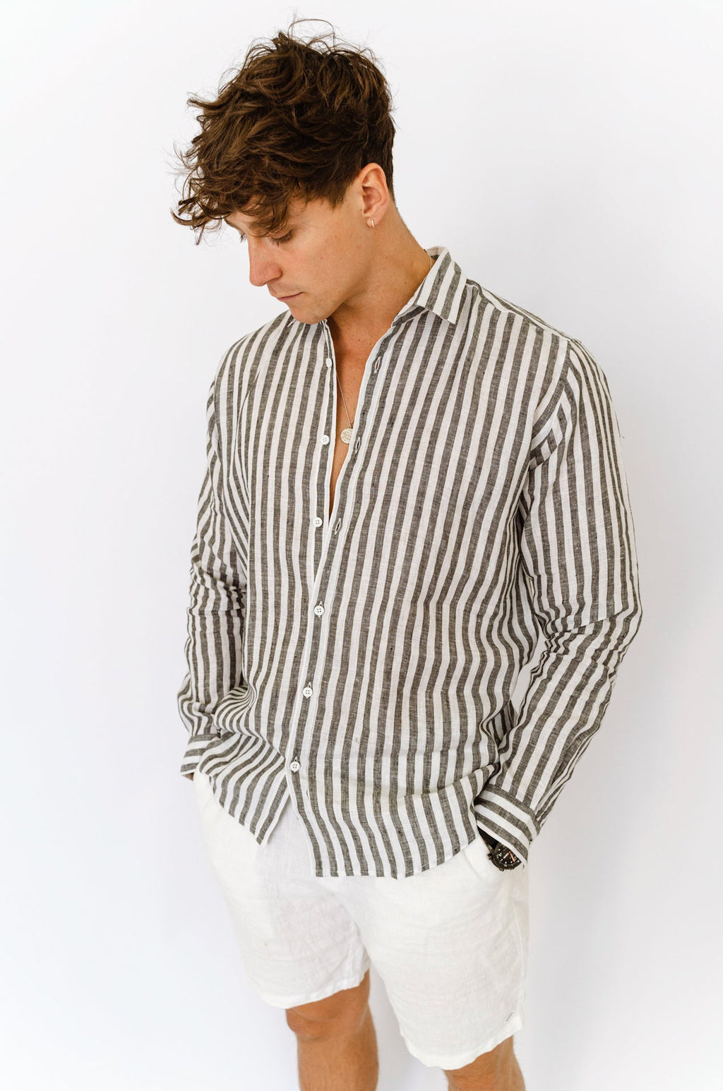 Mens Stripe linen shirt, Pure Moroccan linen stripes print, short sleeve, hotsell Summer shirt, Linen clothing for men