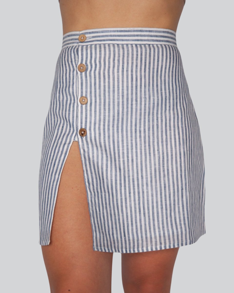 Yacht Master - Italian Stripe Linen Mini Skirt - Mr. Linen Co